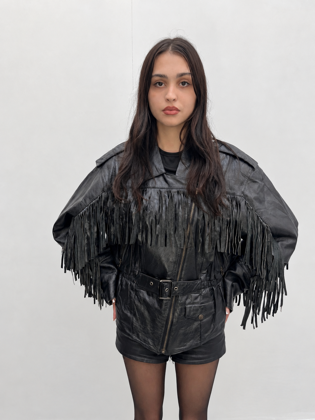 1980s American Vintage Leather Fringe Biker Jacket