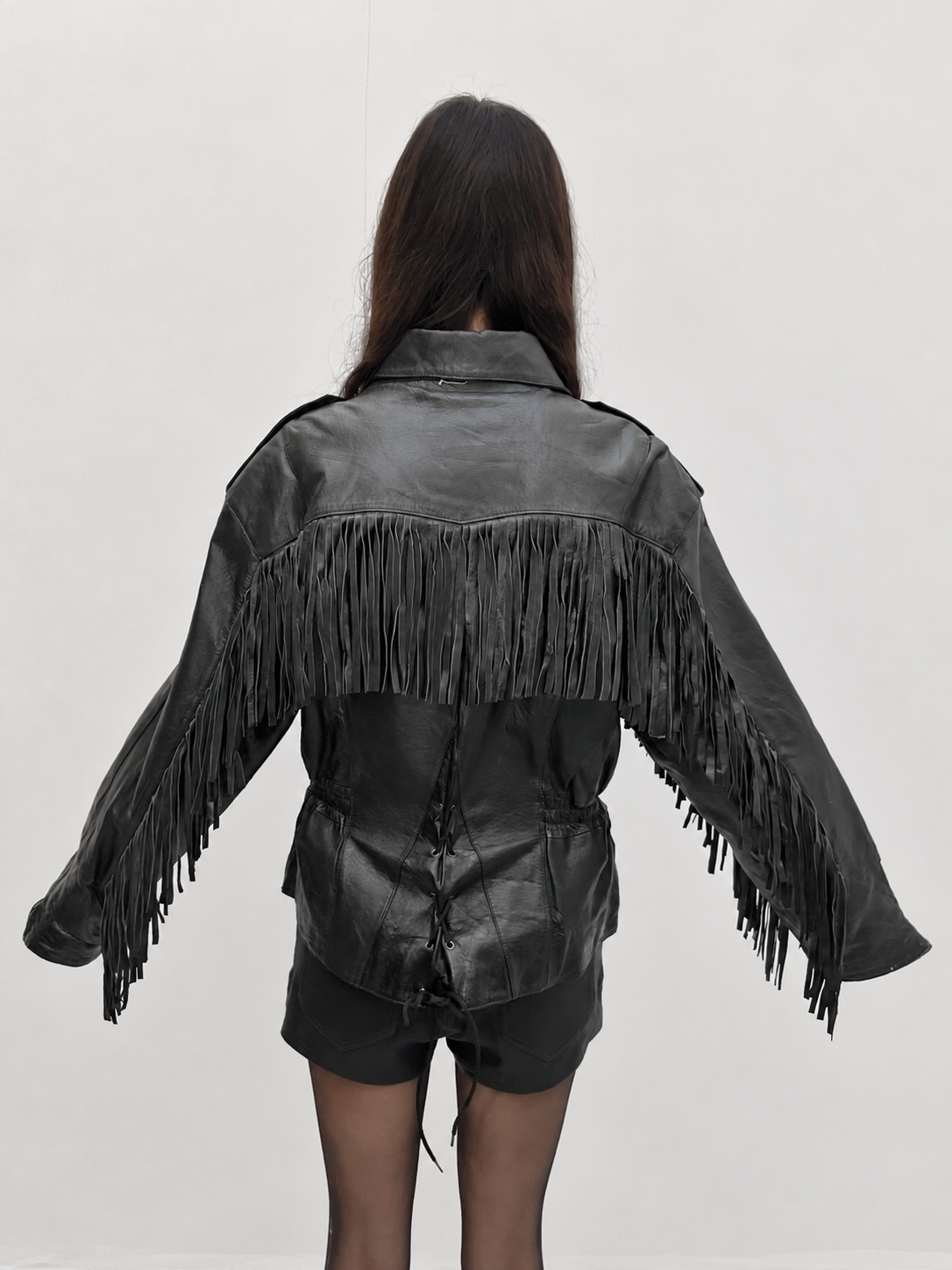1980s American Vintage Leather Fringe Biker Jacket