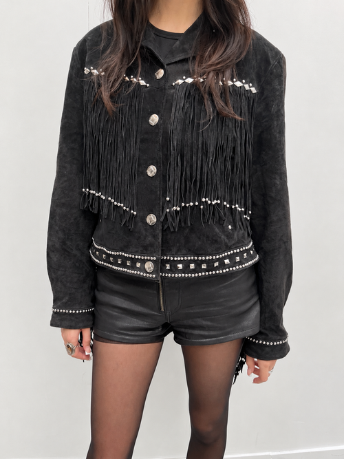 1980s American Vintage Suede Fringe Biker Jacket