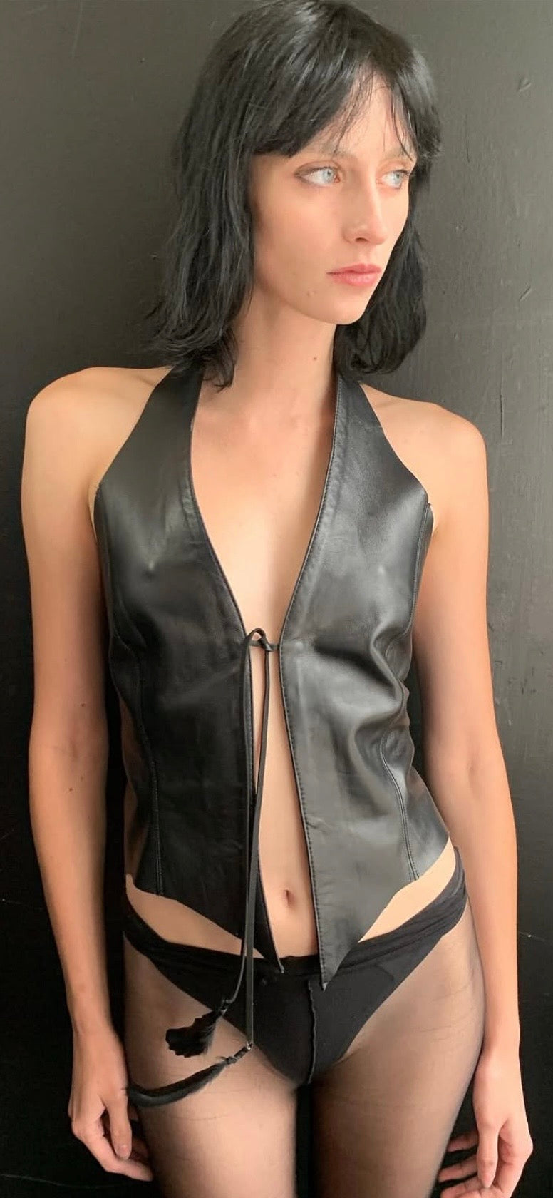 Bat Leather halter with feathers