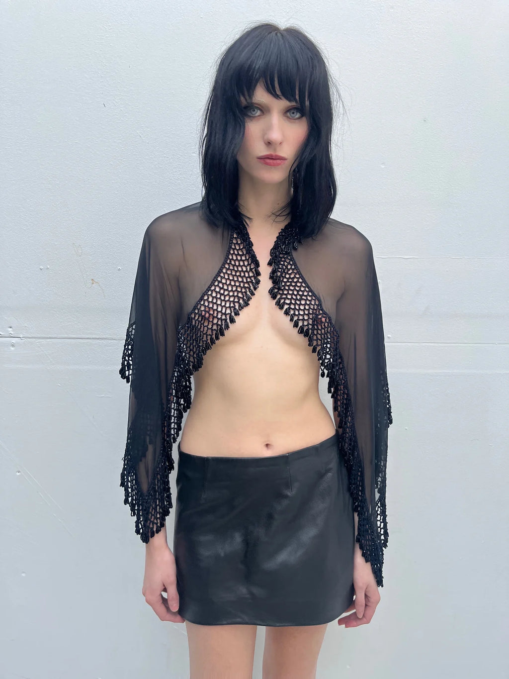Autoluminescent silk chiffon cape top