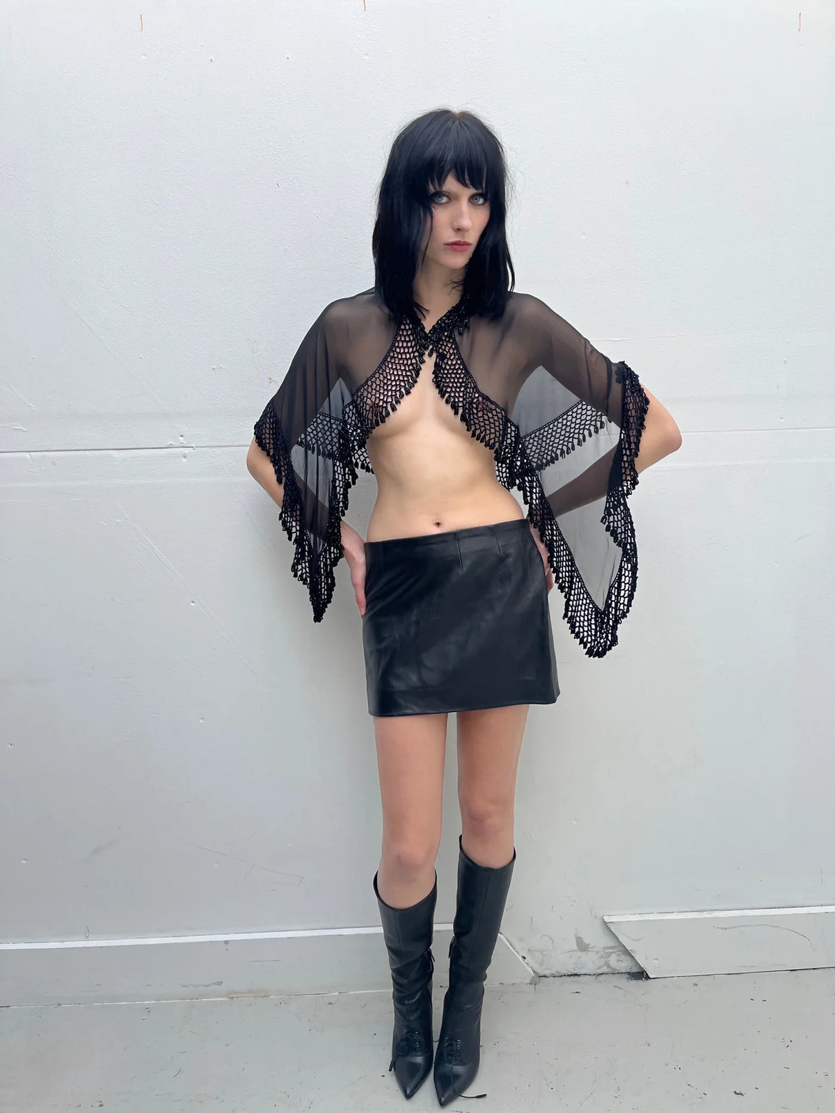 Autoluminescent silk chiffon cape top