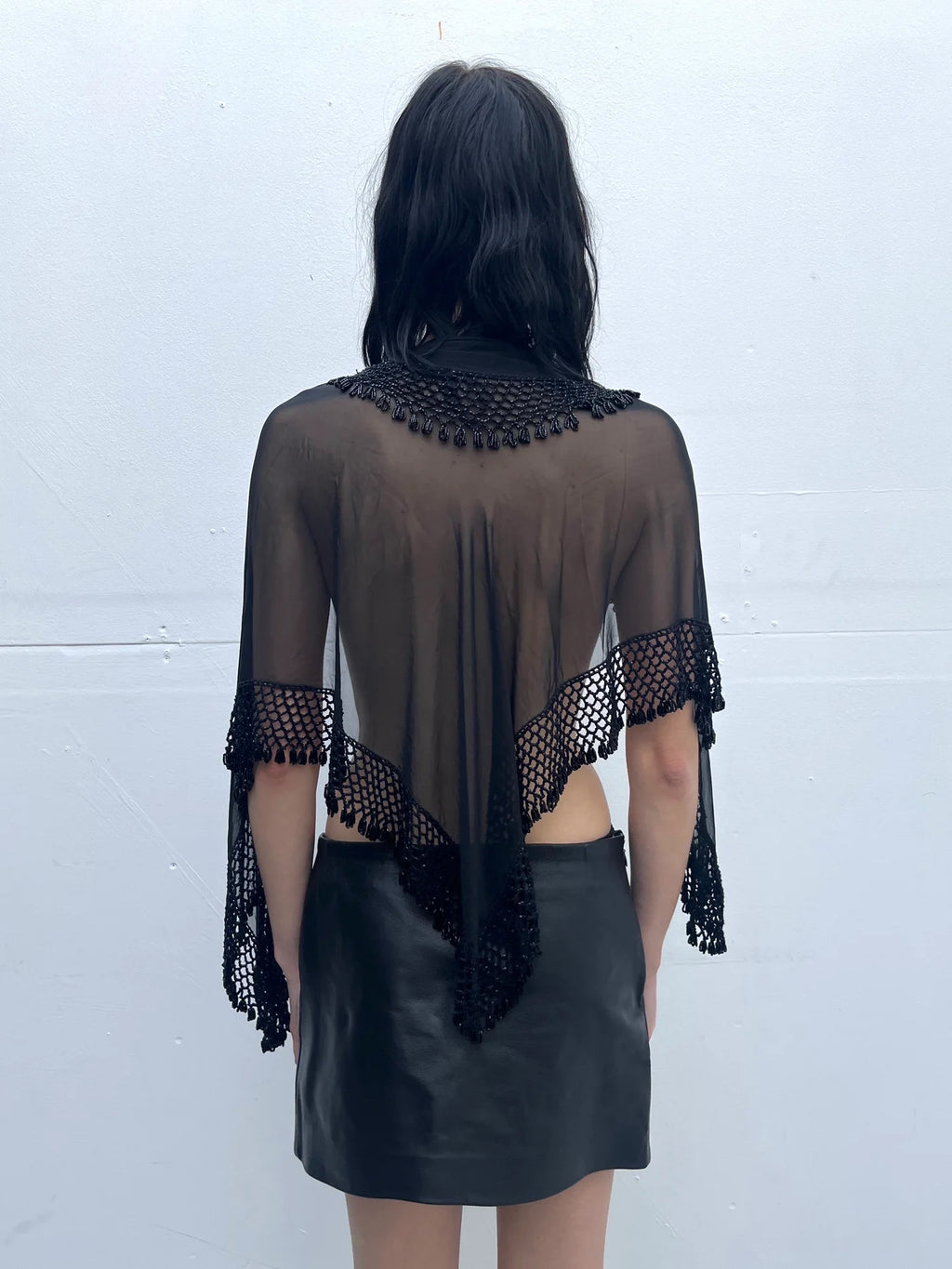 Autoluminescent silk chiffon cape top