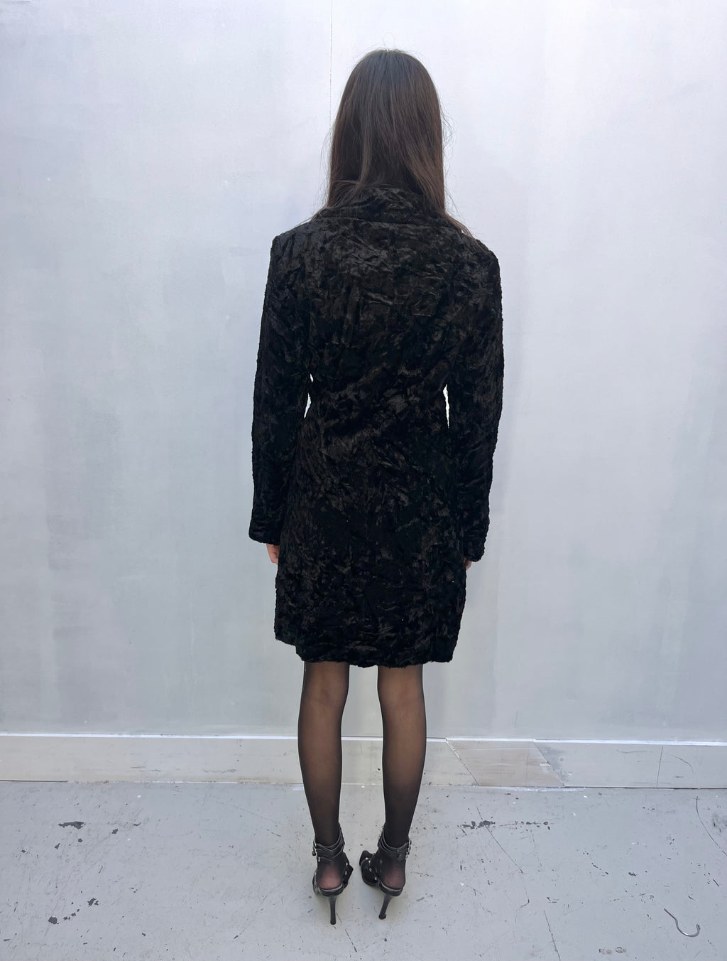 1980s Vintage Black Crushed Velvet Coat