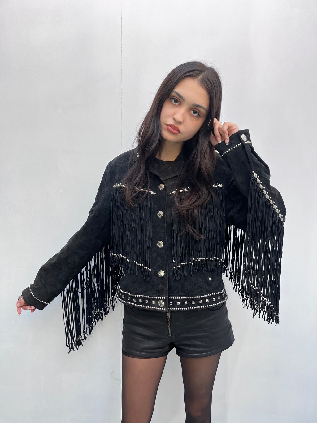 1980s American Vintage Suede Fringe Biker Jacket